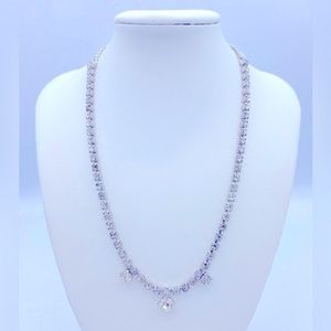 Vintage Clear Rhinestone Silver Tone Dainty Necklace  13” With A 3” Extender